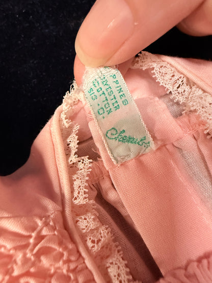 Vintage Cotton Miniature Dress - Pink Smocked Gown with Lace Trim - Cherubs