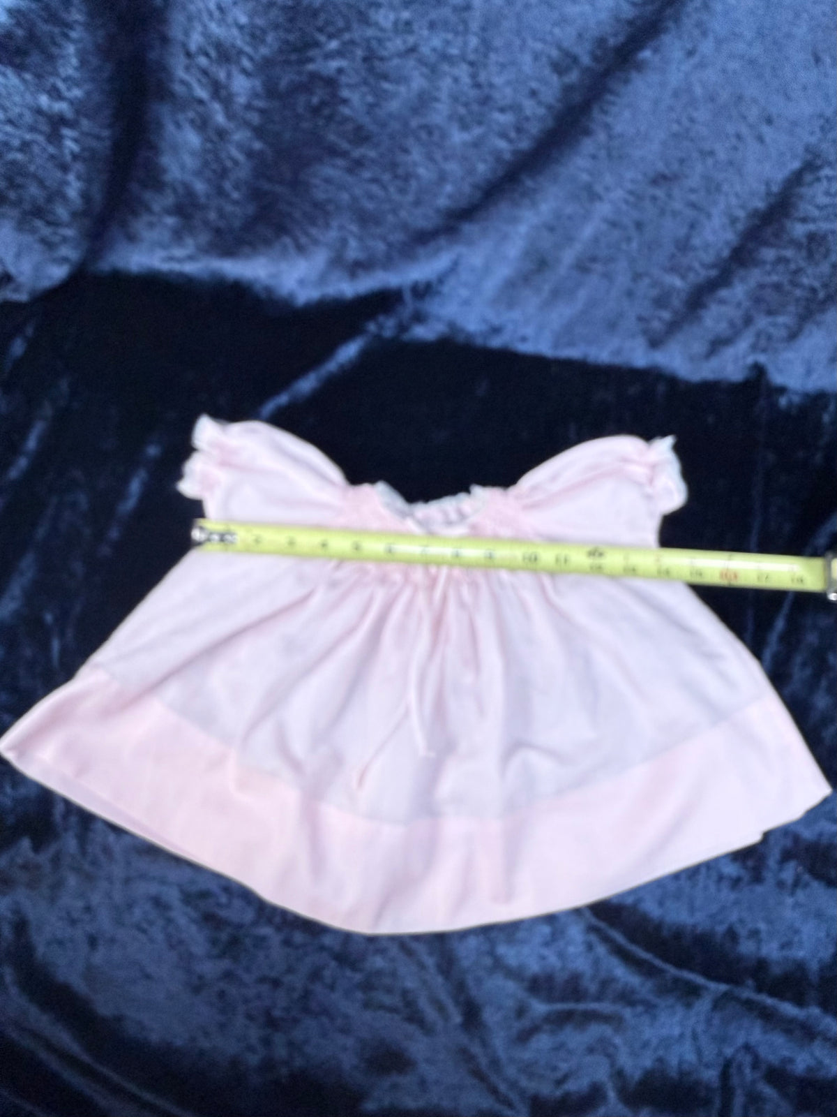Vintage Cotton Miniature Dress - Pink Smocked Gown with Lace Trim - Cherubs