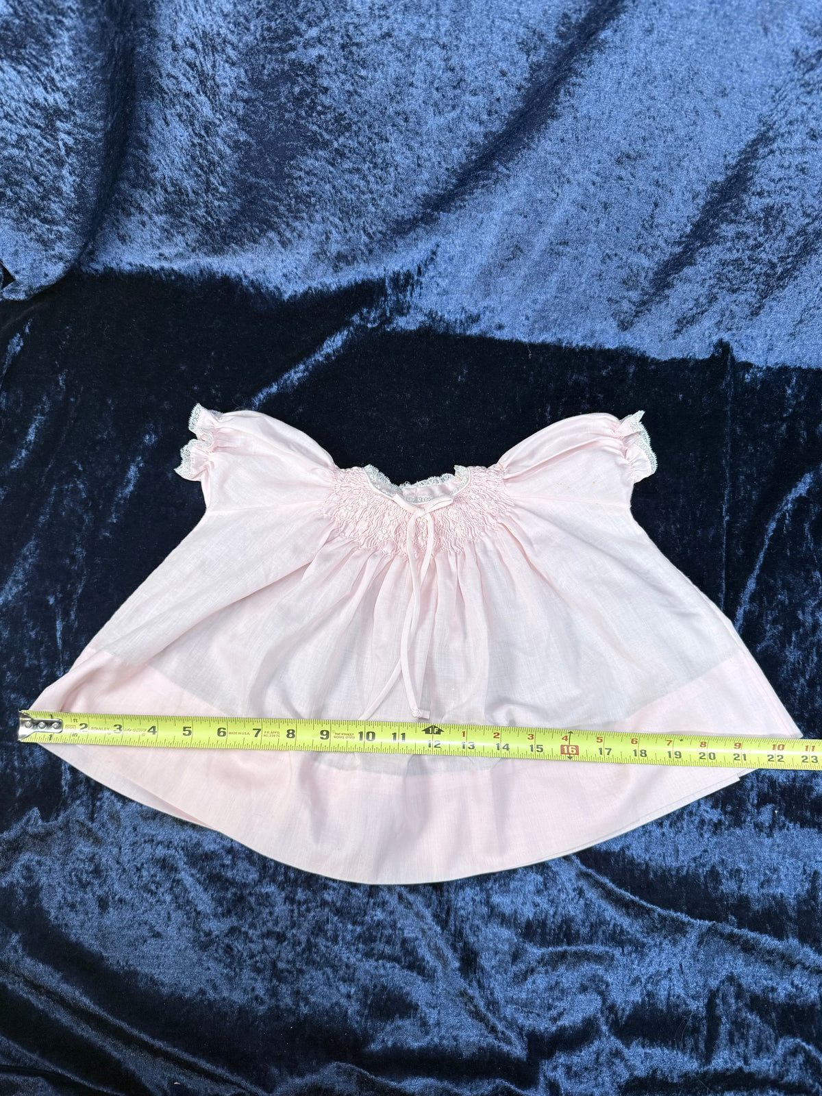 Vintage Cotton Miniature Dress - Pink Smocked Gown with Lace Trim - Cherubs