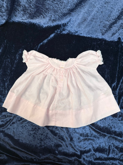 Vintage Cotton Miniature Dress - Pink Smocked Gown with Lace Trim - Cherubs