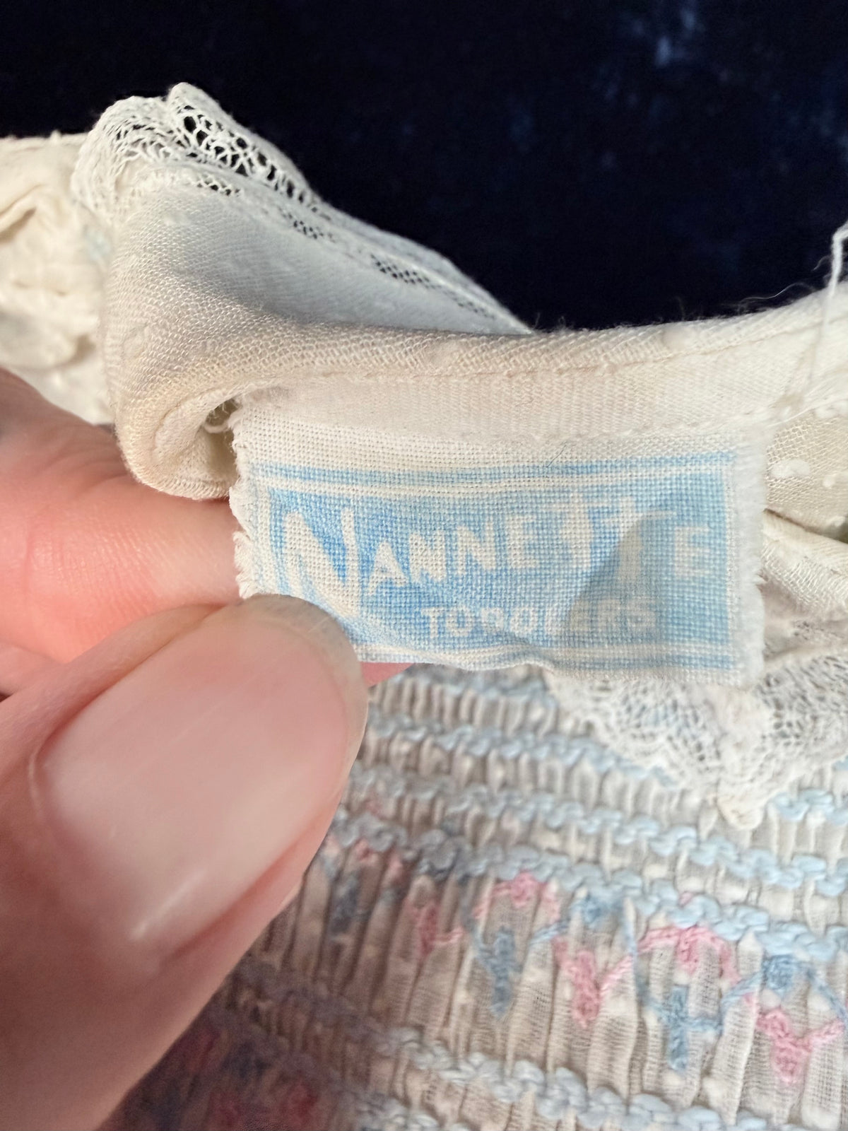 Vintage Heirloom Baby Dress - Pastel Smocked Bodice with Lace Trim - Nannette Toddlers