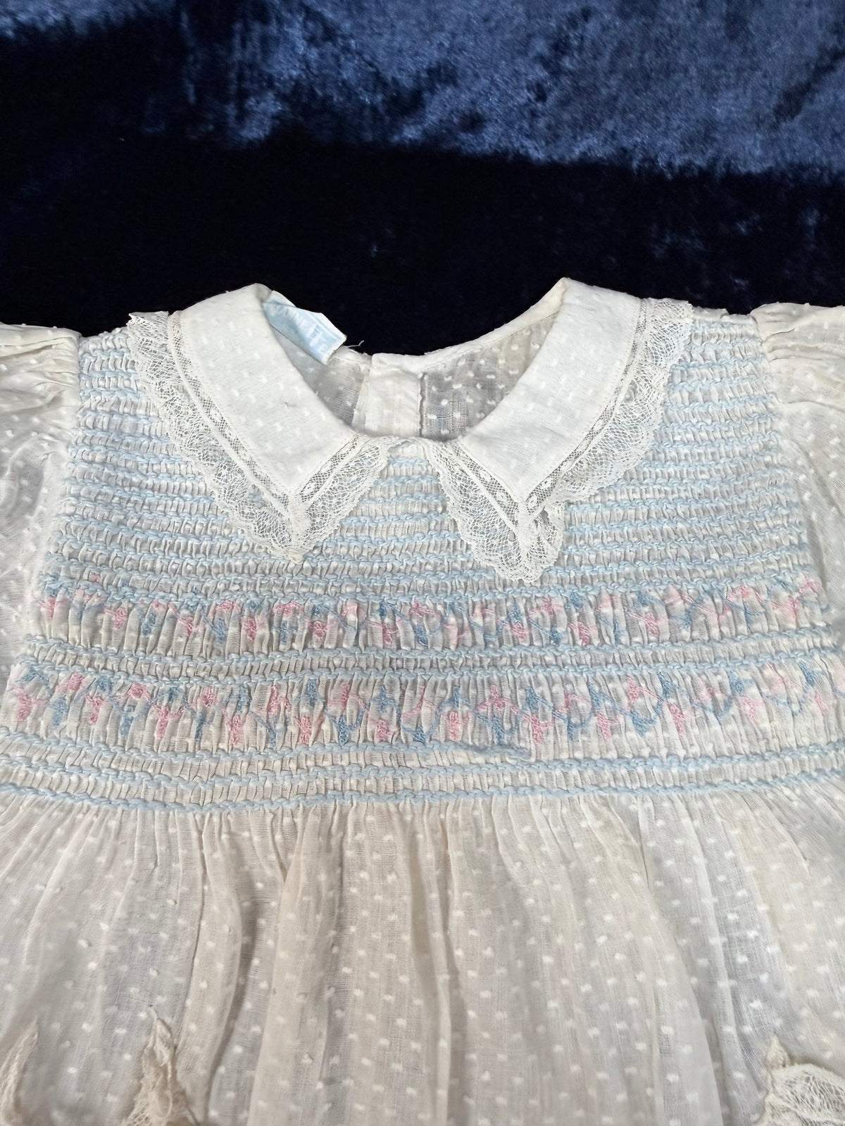 Vintage Heirloom Baby Dress - Pastel Smocked Bodice with Lace Trim - Nannette Toddlers