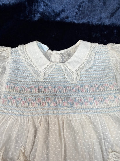 Vintage Heirloom Baby Dress - Pastel Smocked Bodice with Lace Trim - Nannette Toddlers