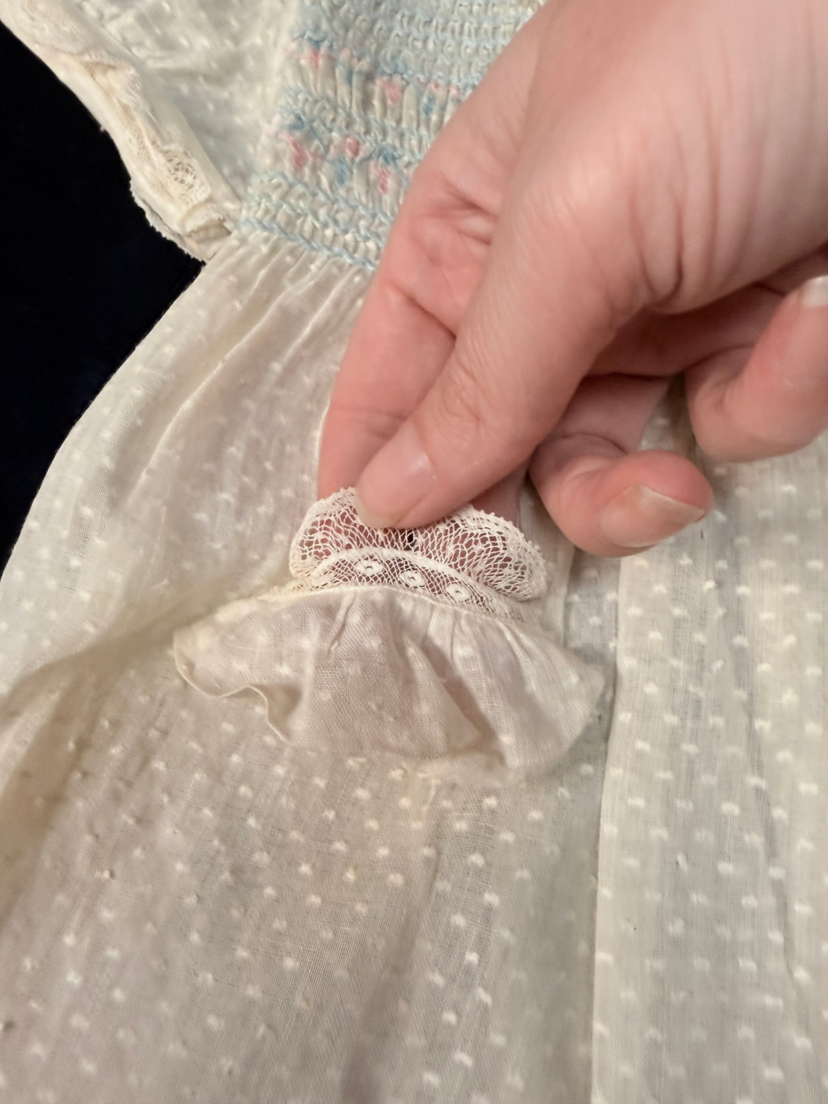 Vintage Heirloom Baby Dress - Pastel Smocked Bodice with Lace Trim - Nannette Toddlers