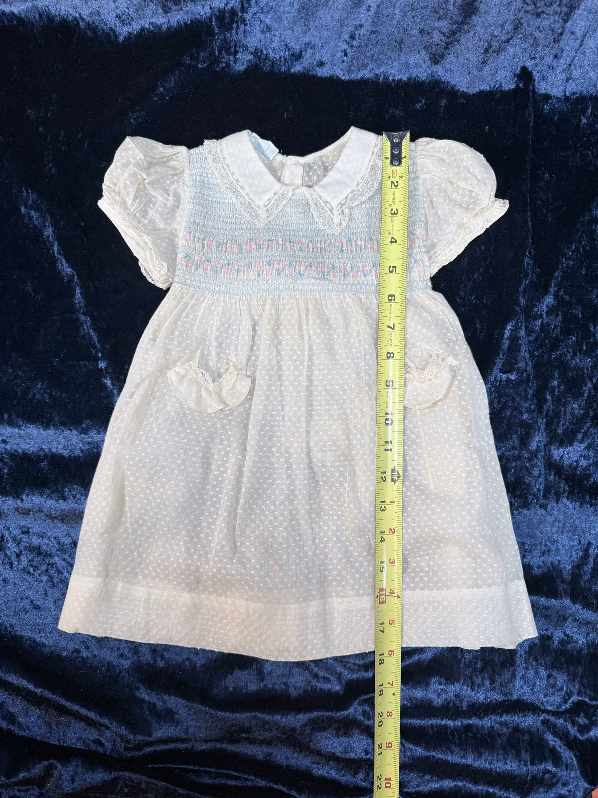 Vintage Heirloom Baby Dress - Pastel Smocked Bodice with Lace Trim - Nannette Toddlers