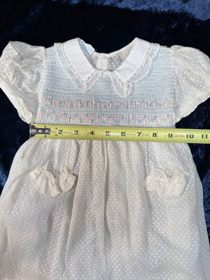 Vintage Heirloom Baby Dress - Pastel Smocked Bodice with Lace Trim - Nannette Toddlers