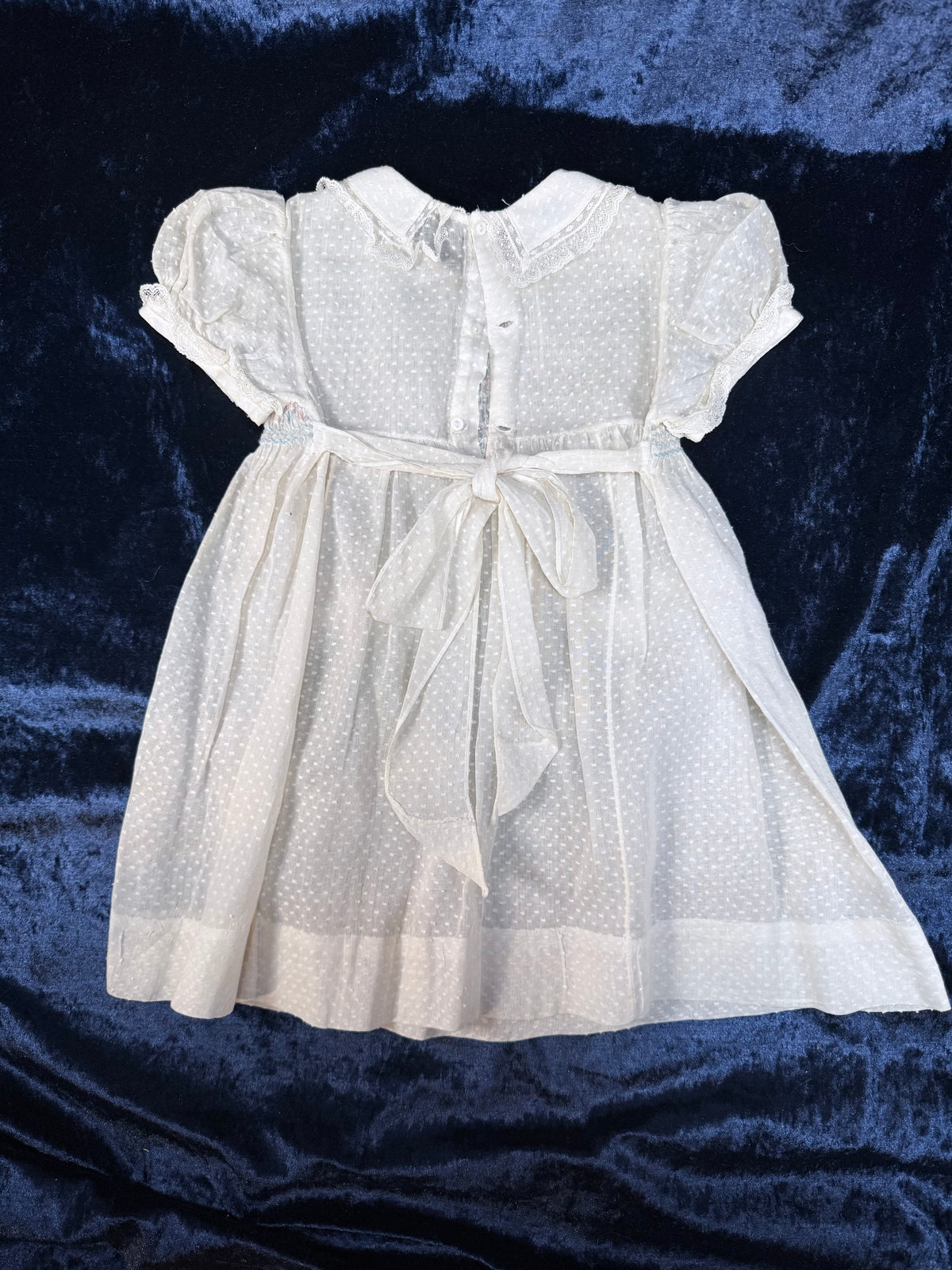 Vintage Heirloom Baby Dress - Pastel Smocked Bodice with Lace Trim - Nannette Toddlers