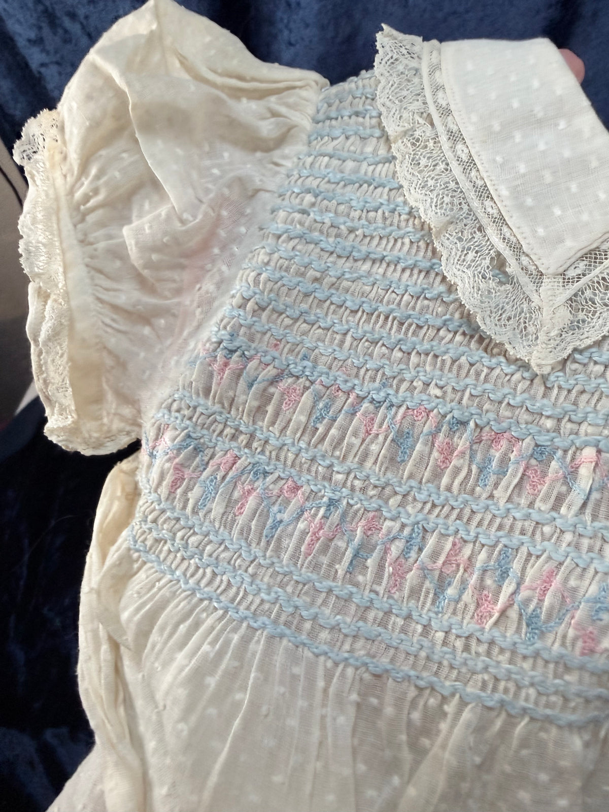 Vintage Heirloom Baby Dress - Pastel Smocked Bodice with Lace Trim - Nannette Toddlers