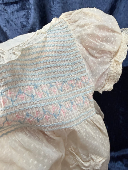 Vintage Heirloom Baby Dress - Pastel Smocked Bodice with Lace Trim - Nannette Toddlers