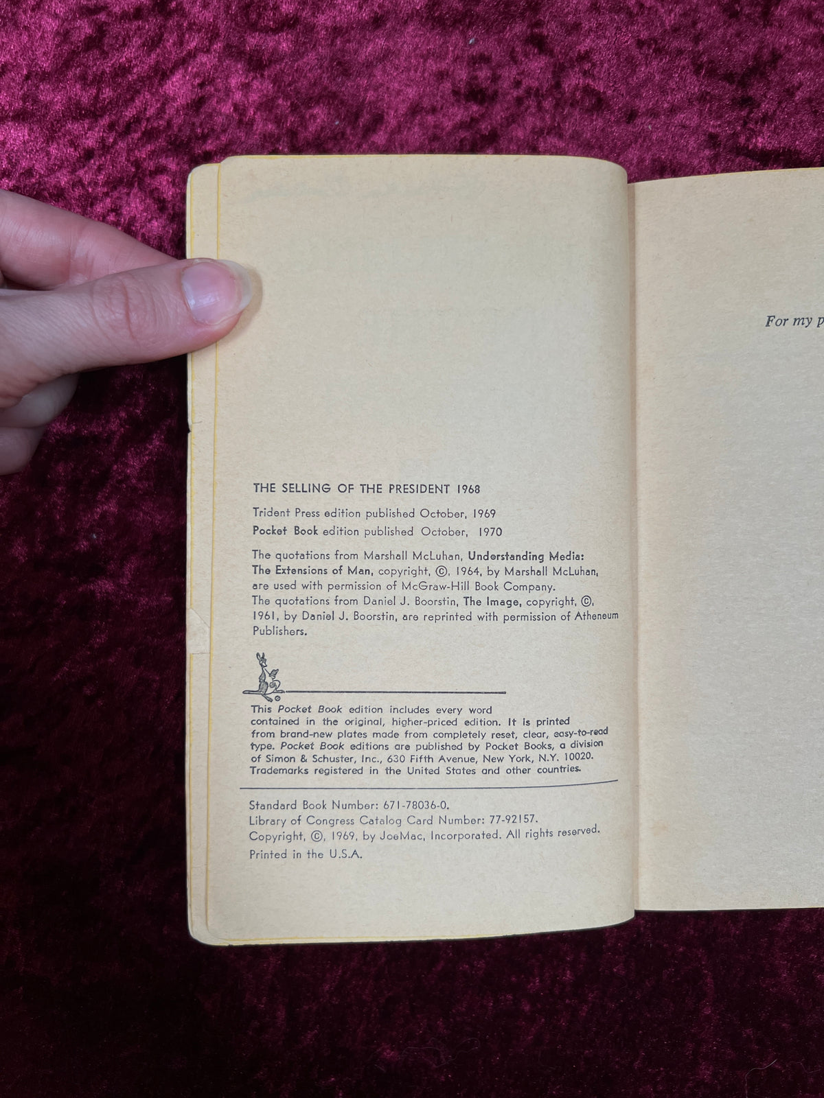 Vintage Paperback Book The Selling of the President - Joe McGinniss - 1970 Pocket Book Edition