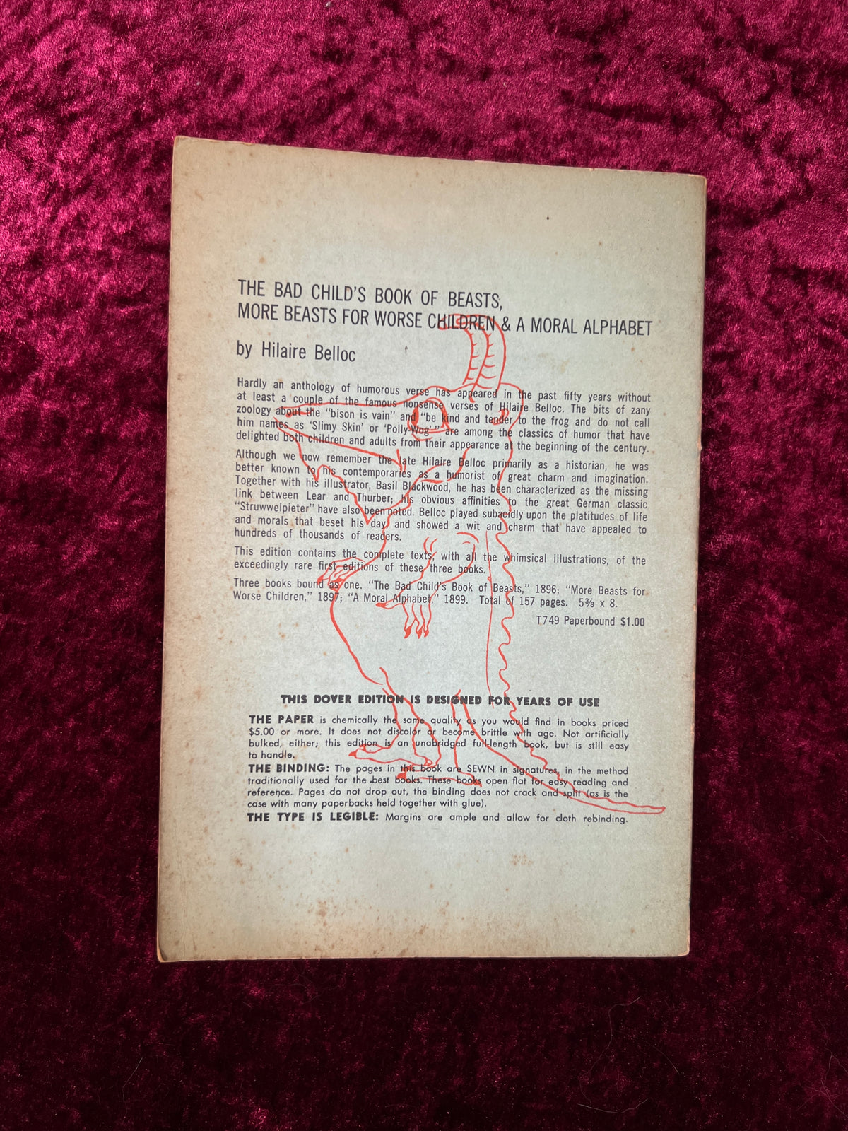 Vintage The Bad Child's Book of Beasts - Hilaire Belloc - Illustrated Dover Paperback