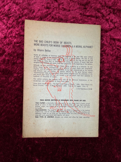 Vintage The Bad Child's Book of Beasts - Hilaire Belloc - Illustrated Dover Paperback