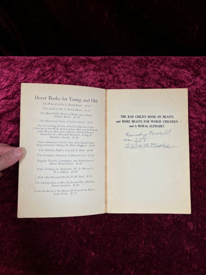Vintage The Bad Child's Book of Beasts - Hilaire Belloc - Illustrated Dover Paperback