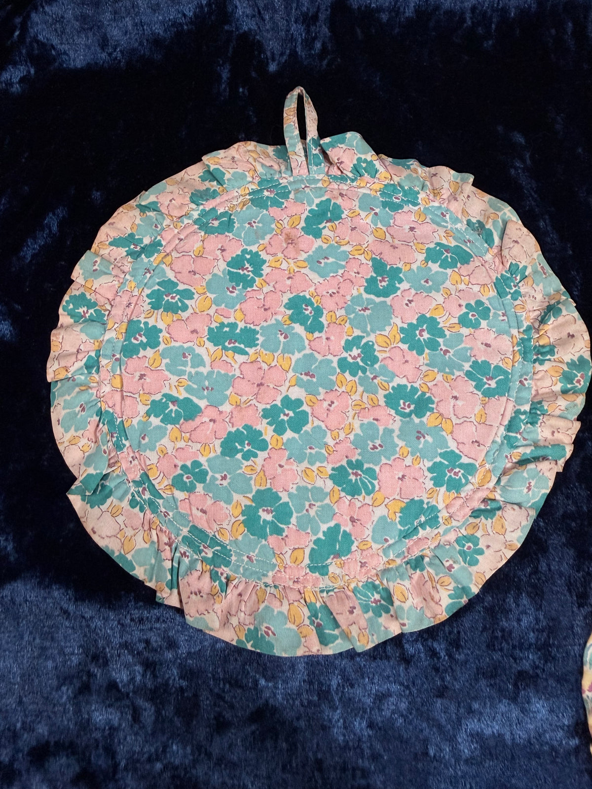 Vintage Fabric Pot Holders - Hand Embroidered Black Line Portrait Set