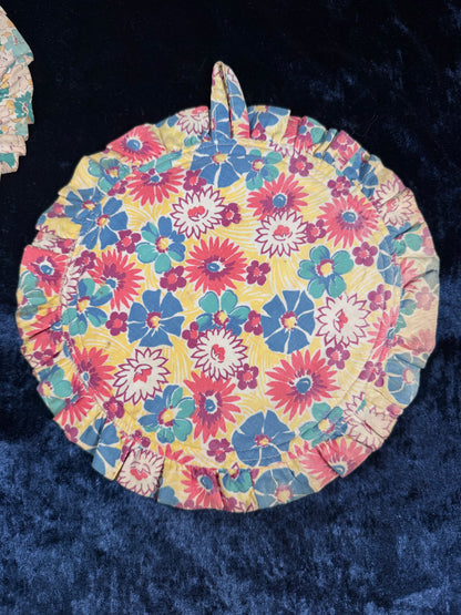 Vintage Fabric Pot Holders - Hand Embroidered Black Line Portrait Set