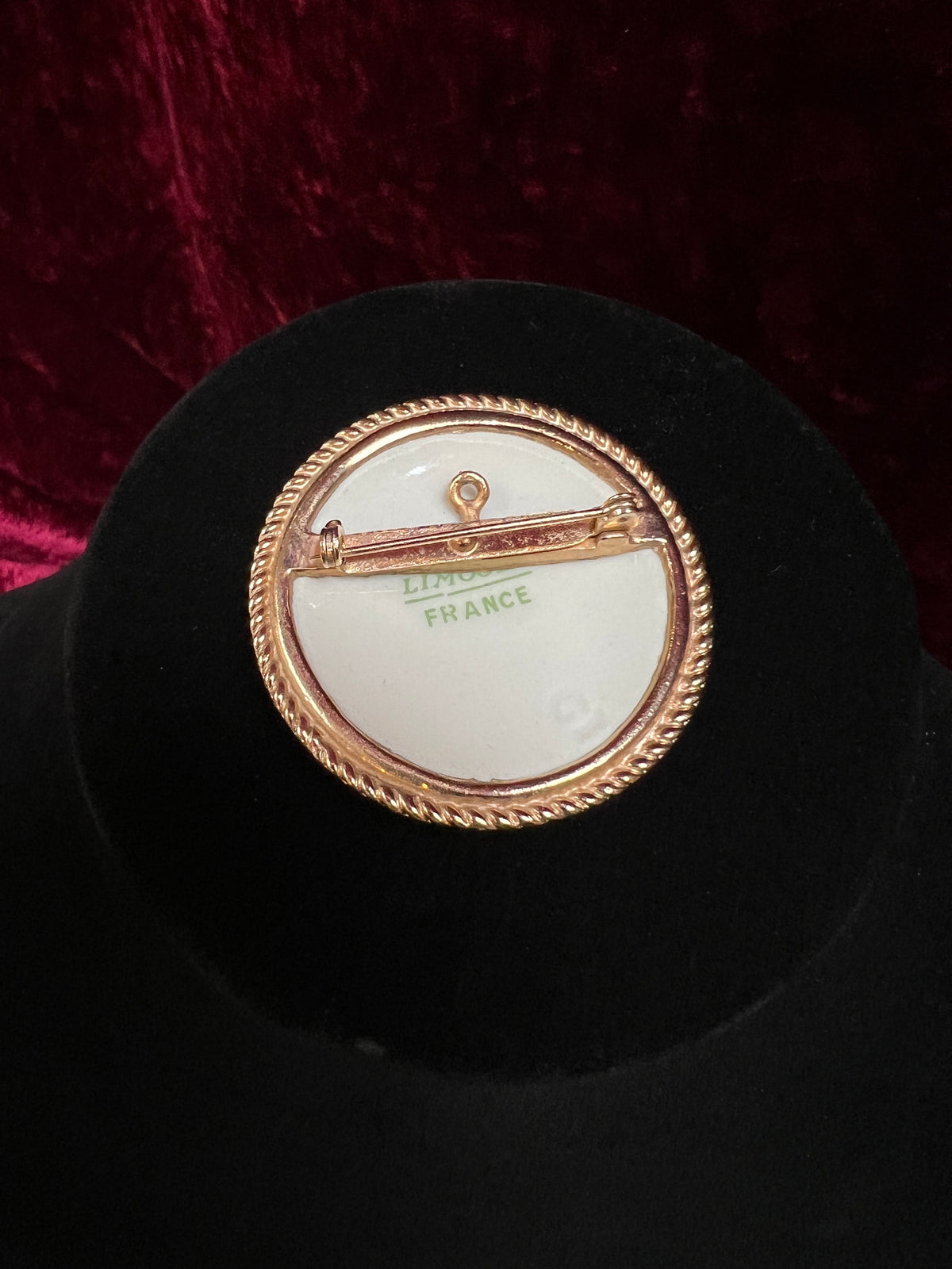 Antique Limoges Porcelain Brooch - Gallant Courting Scene in Gold Tone Frame