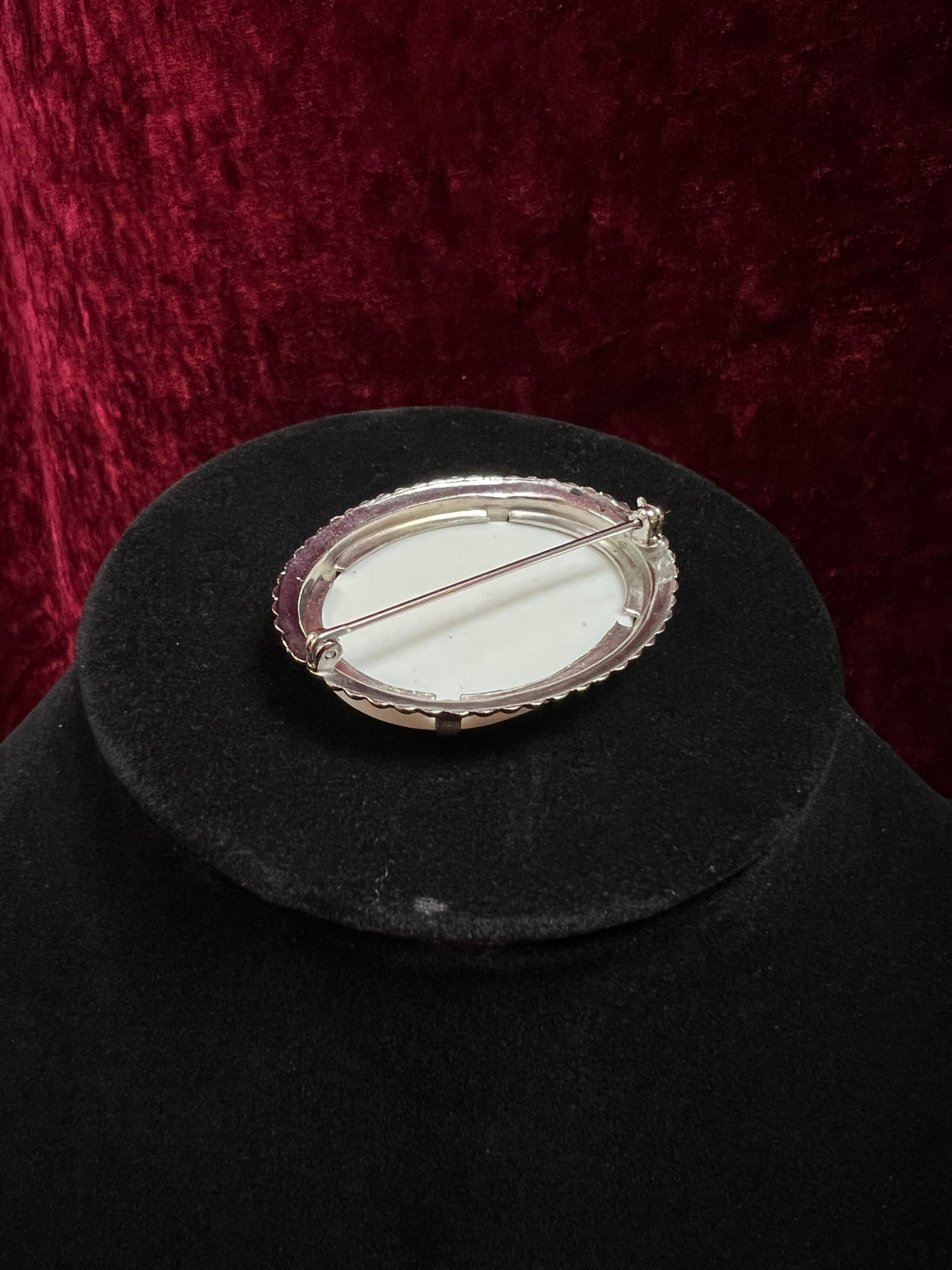 Vintage Ceramic Brooch - Peach Rose Bouquet and Silver Tone Beads Frame