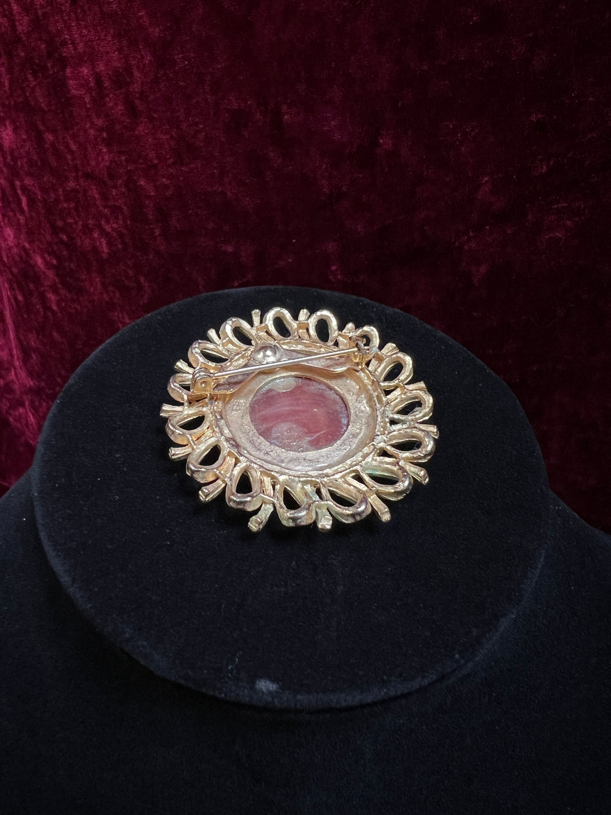 Vintage Gold Tone Metal Cameo Brooch - 1970s Victorian Reproduction