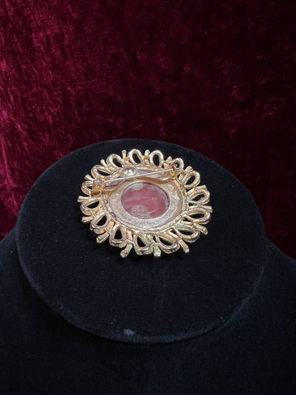 Vintage Gold Tone Metal Cameo Brooch - 1970s Victorian Reproduction