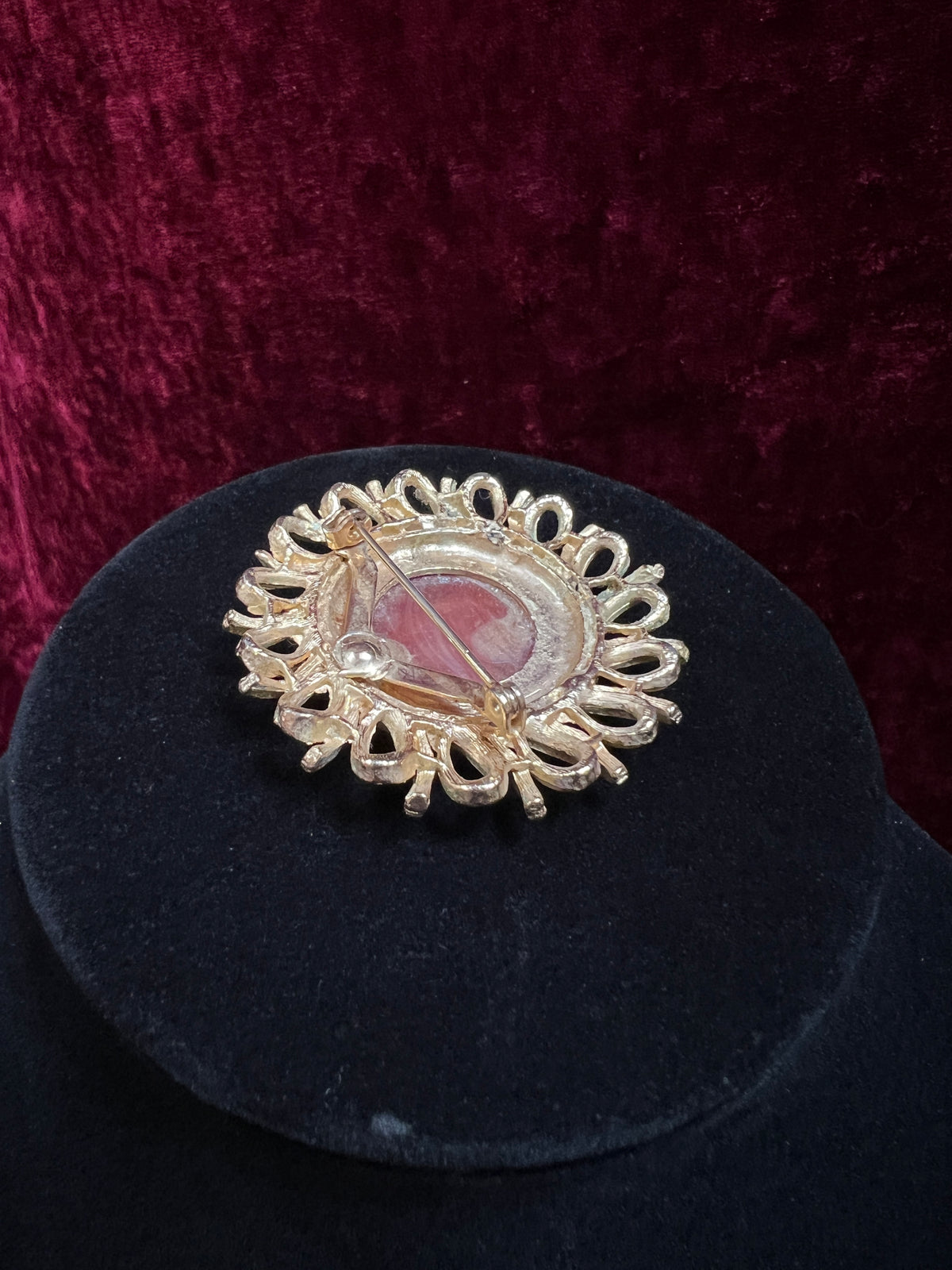 Vintage Gold Tone Metal Cameo Brooch - 1970s Victorian Reproduction
