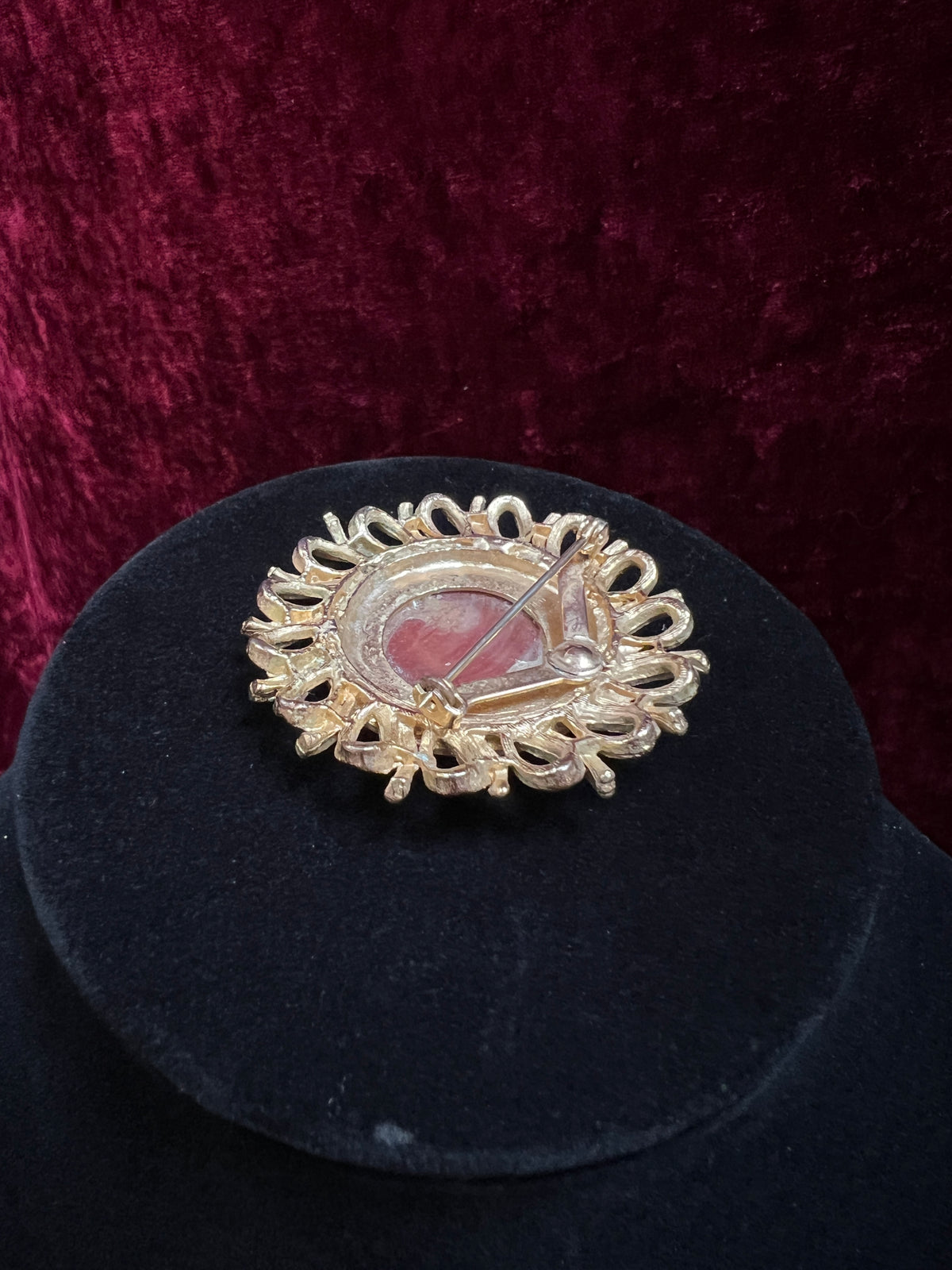 Vintage Gold Tone Metal Cameo Brooch - 1970s Victorian Reproduction