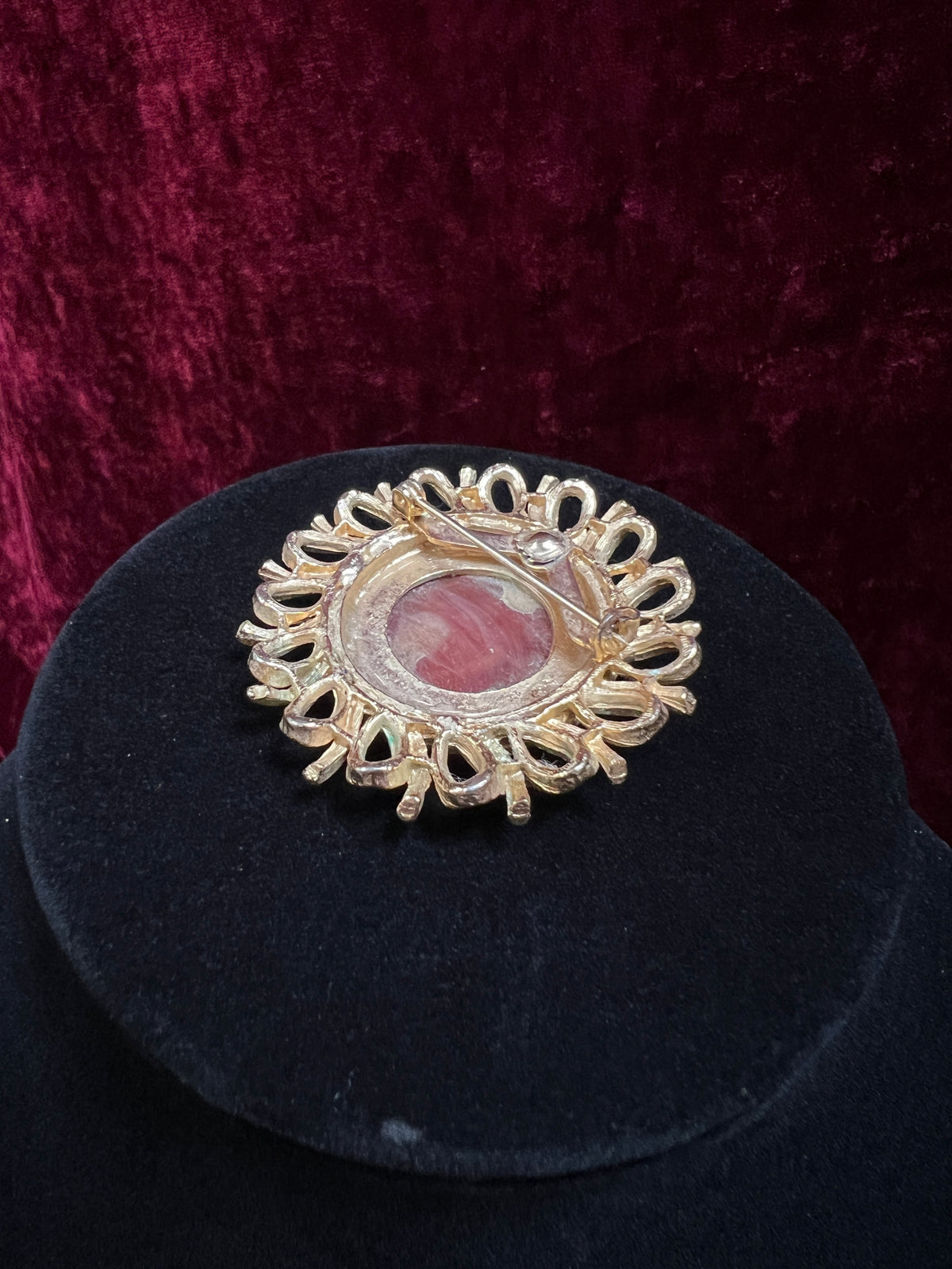 Vintage Gold Tone Metal Cameo Brooch - 1970s Victorian Reproduction