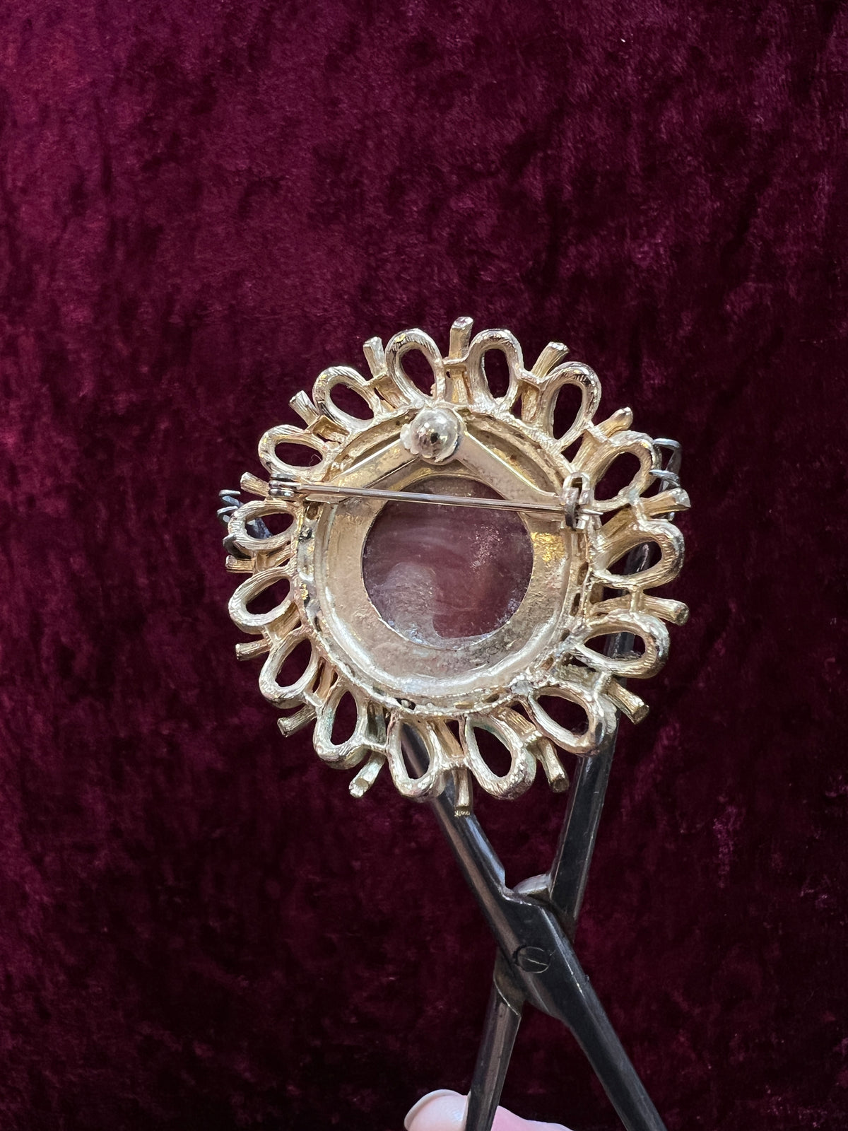 Vintage Gold Tone Metal Cameo Brooch - 1970s Victorian Reproduction