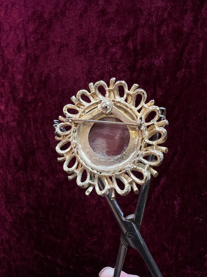 Vintage Gold Tone Metal Cameo Brooch - 1970s Victorian Reproduction