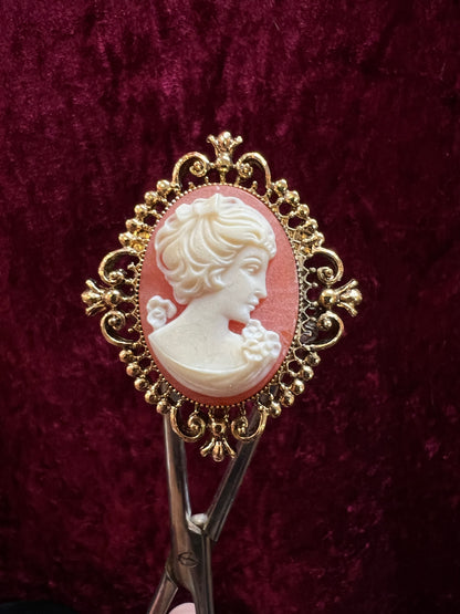 Vintage Avon Gold Tone Metal Locket Brooch - Victorian Style Cameo Reproduction