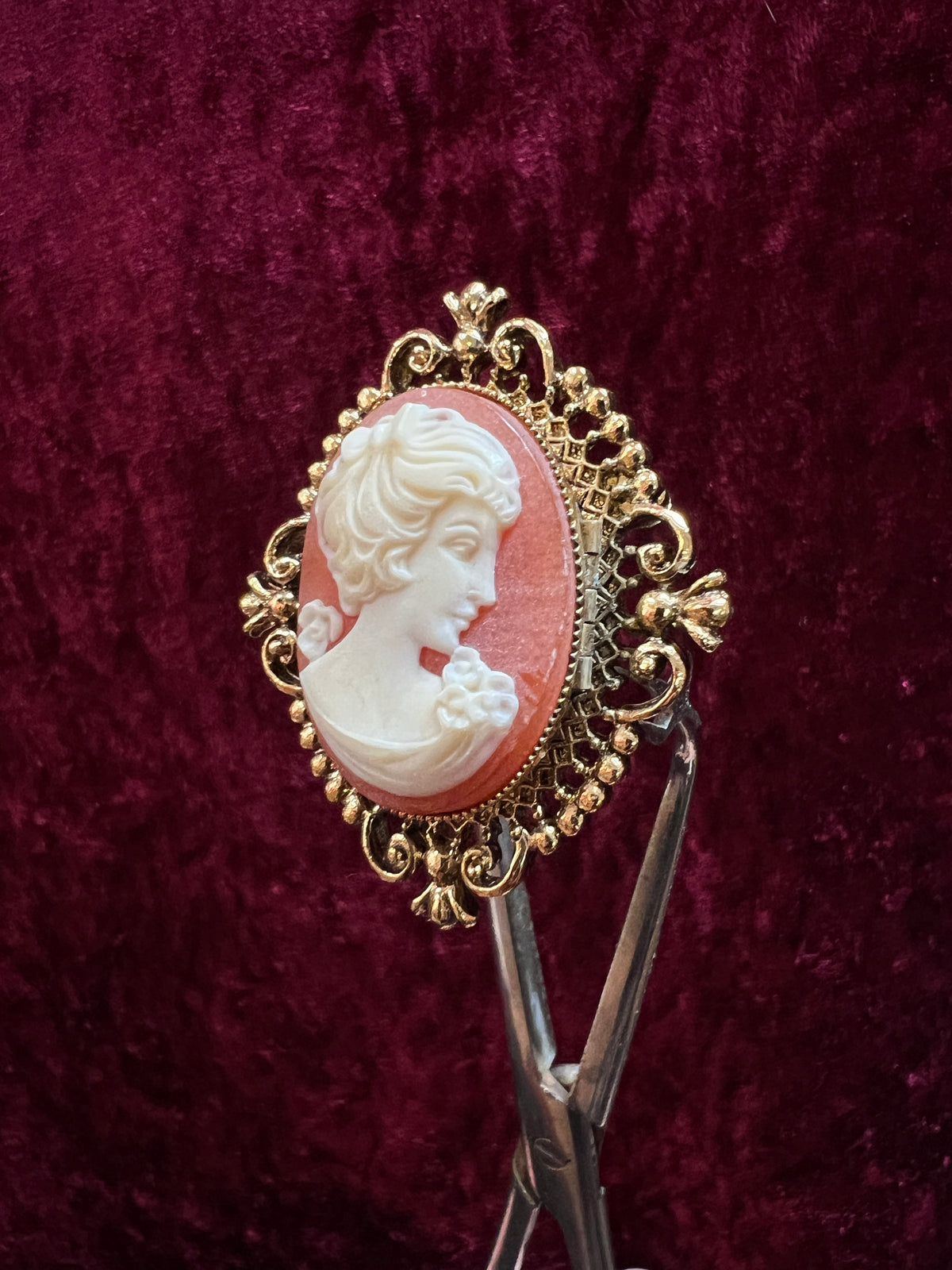 Vintage Avon Gold Tone Metal Locket Brooch - Victorian Style Cameo Reproduction