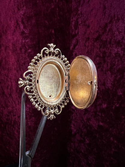 Vintage Avon Gold Tone Metal Locket Brooch - Victorian Style Cameo Reproduction