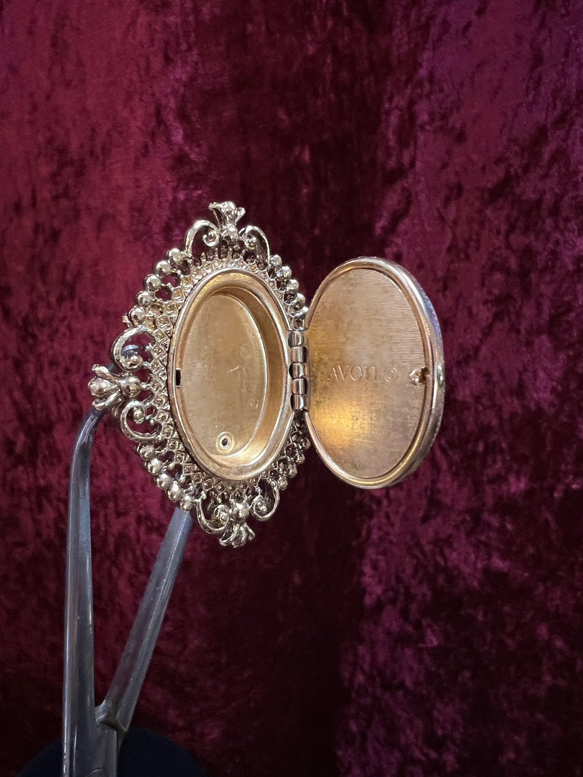 Vintage Avon Gold Tone Metal Locket Brooch - Victorian Style Cameo Reproduction