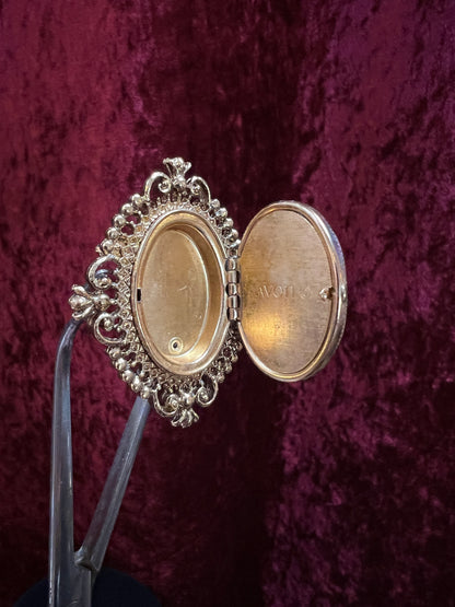 Vintage Avon Gold Tone Metal Locket Brooch - Victorian Style Cameo Reproduction