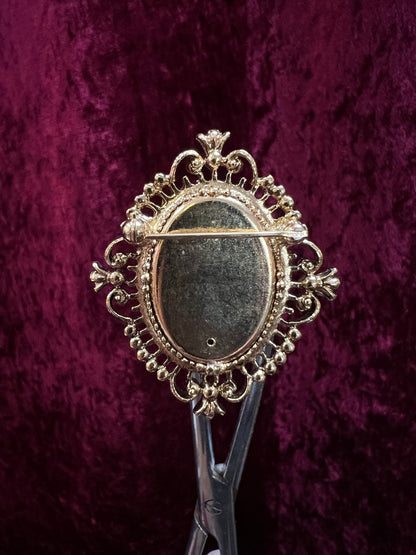 Vintage Avon Gold Tone Metal Locket Brooch - Victorian Style Cameo Reproduction