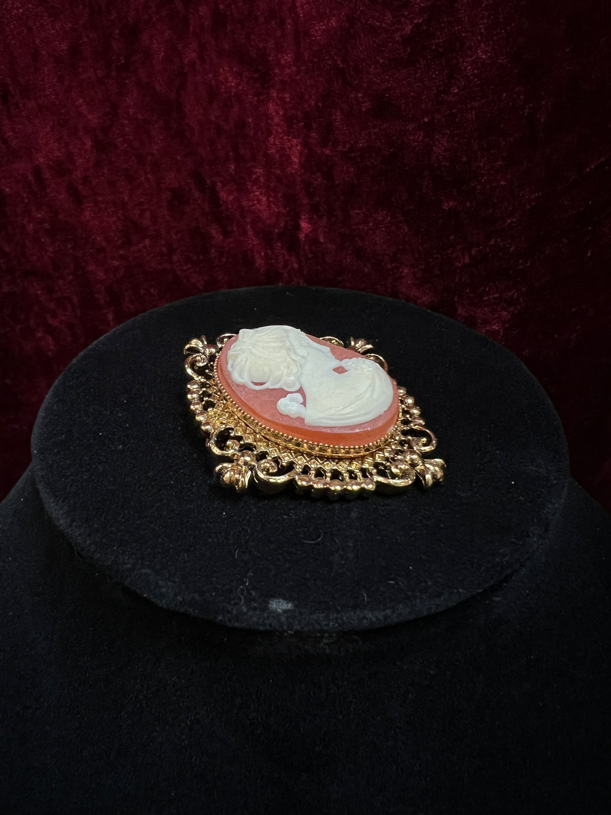 Vintage Avon Gold Tone Metal Locket Brooch - Victorian Style Cameo Reproduction