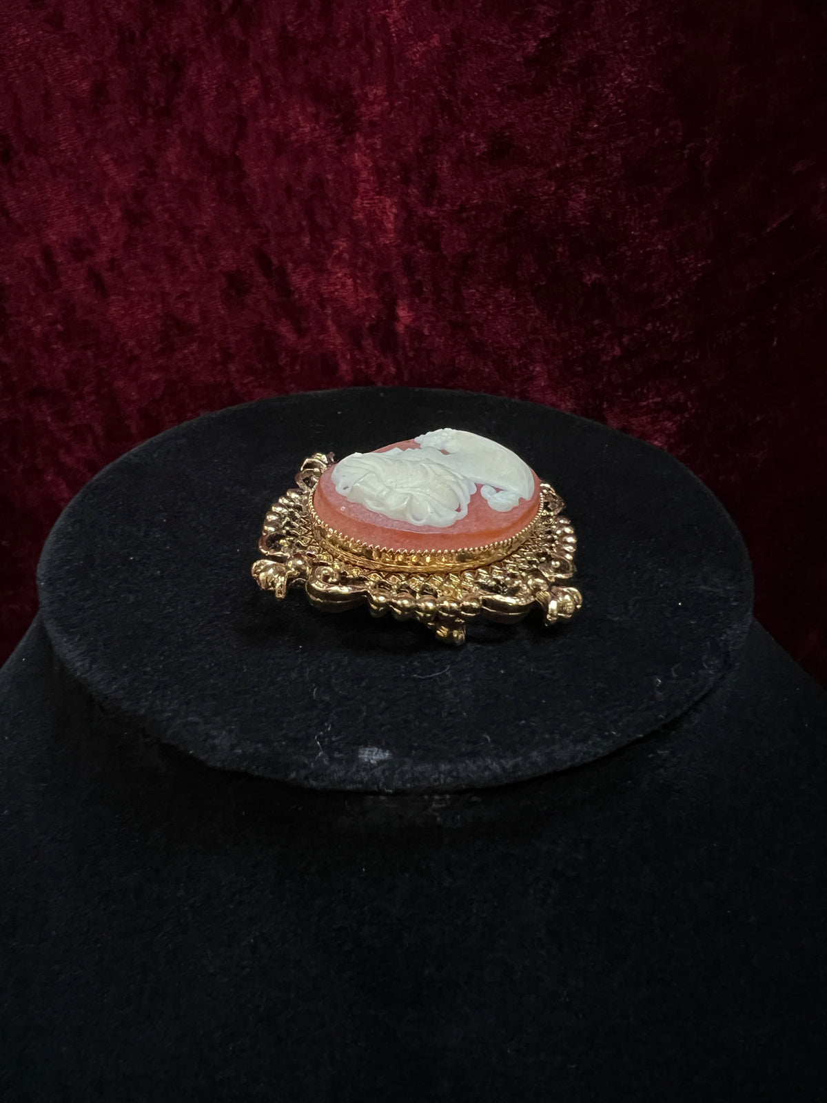 Vintage Avon Gold Tone Metal Locket Brooch - Victorian Style Cameo Reproduction