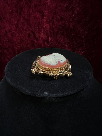 Vintage Avon Gold Tone Metal Locket Brooch - Victorian Style Cameo Reproduction