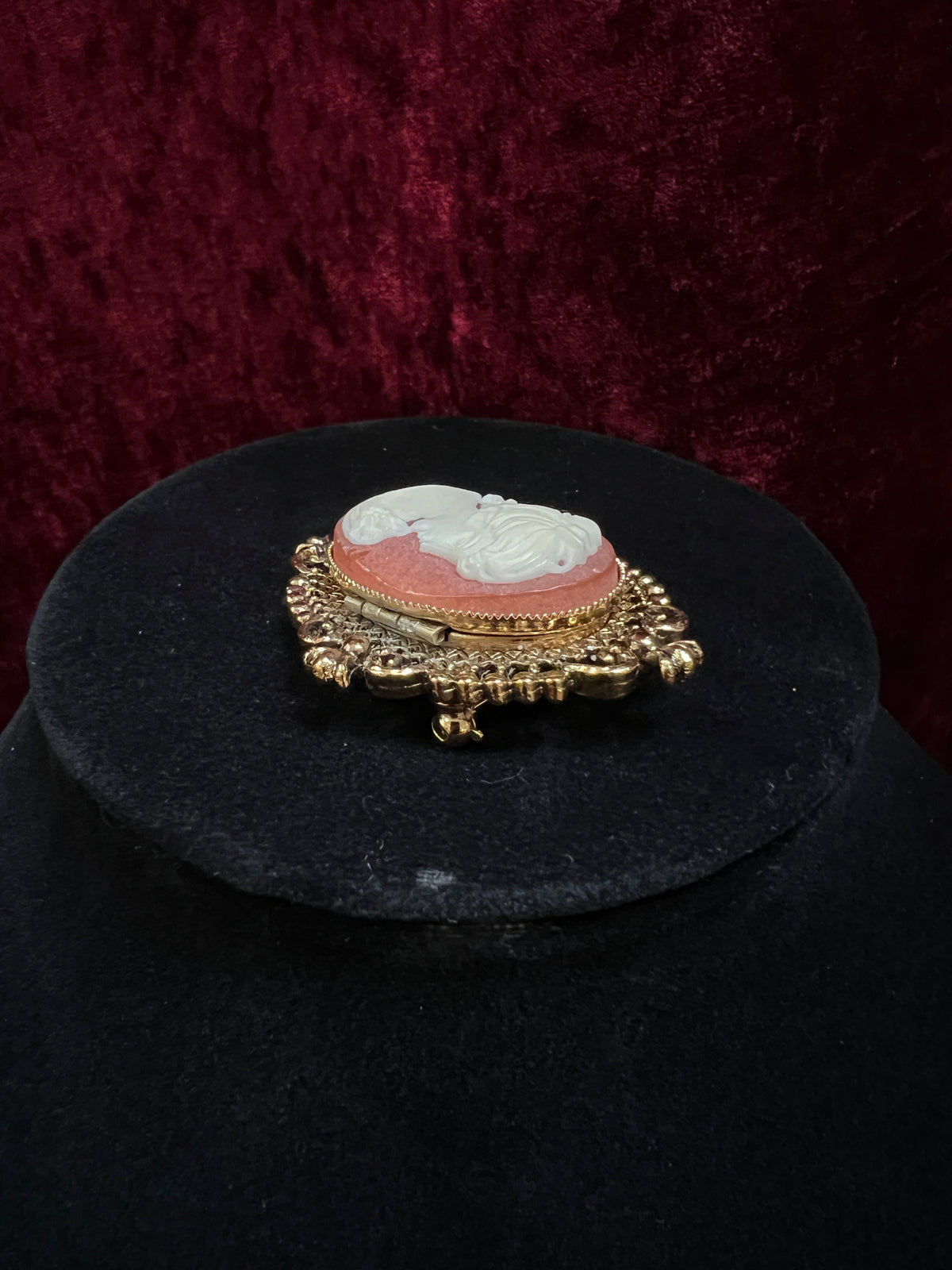 Vintage Avon Gold Tone Metal Locket Brooch - Victorian Style Cameo Reproduction