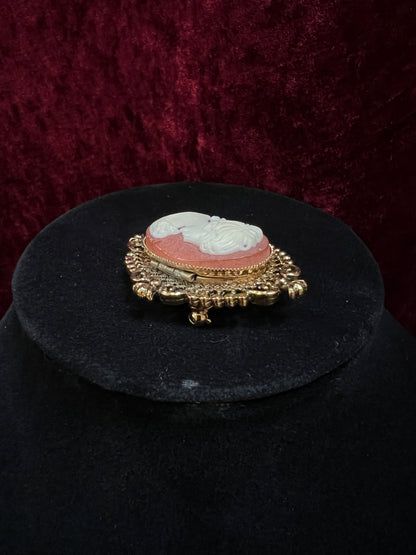 Vintage Avon Gold Tone Metal Locket Brooch - Victorian Style Cameo Reproduction