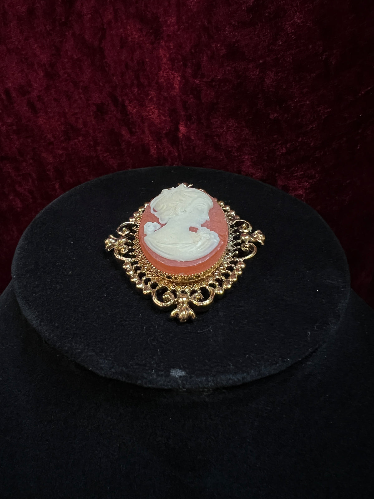 Vintage Avon Gold Tone Metal Locket Brooch - Victorian Style Cameo Reproduction