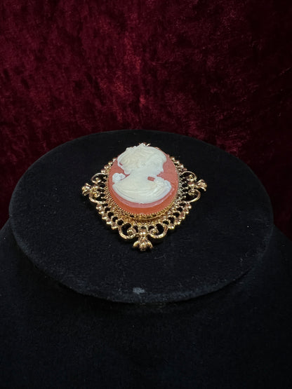 Vintage Avon Gold Tone Metal Locket Brooch - Victorian Style Cameo Reproduction