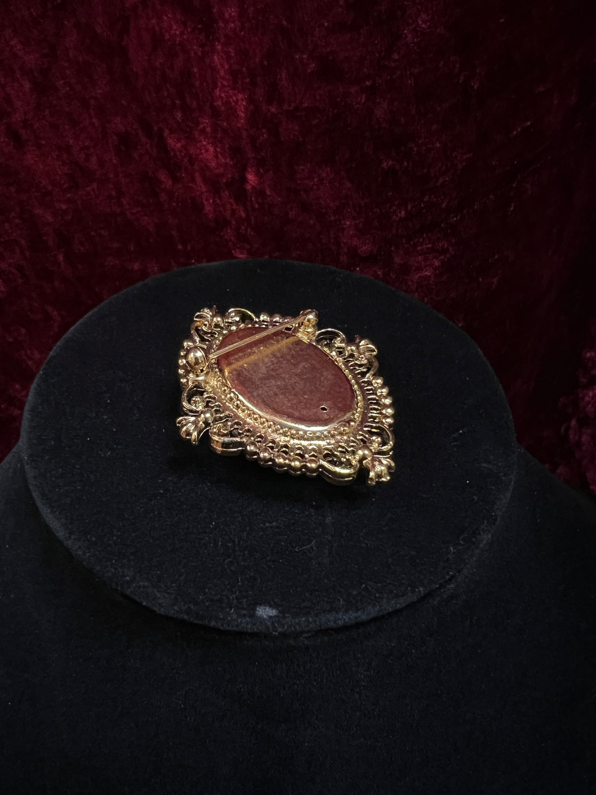 Vintage Avon Gold Tone Metal Locket Brooch - Victorian Style Cameo Reproduction
