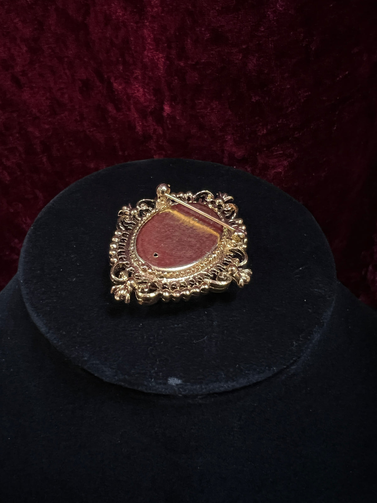Vintage Avon Gold Tone Metal Locket Brooch - Victorian Style Cameo Reproduction