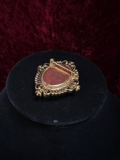 Vintage Avon Gold Tone Metal Locket Brooch - Victorian Style Cameo Reproduction