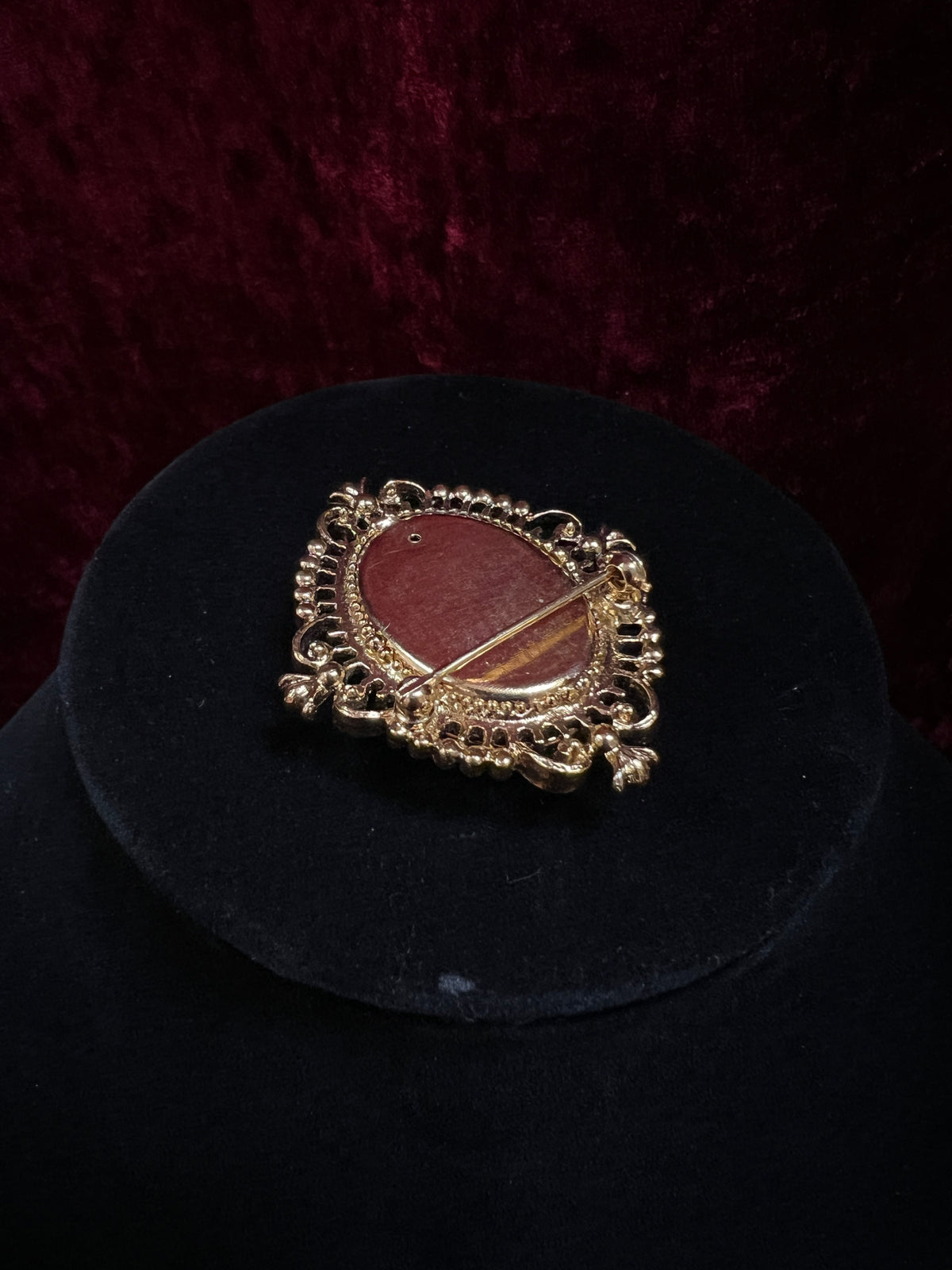 Vintage Avon Gold Tone Metal Locket Brooch - Victorian Style Cameo Reproduction