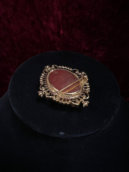 Vintage Avon Gold Tone Metal Locket Brooch - Victorian Style Cameo Reproduction