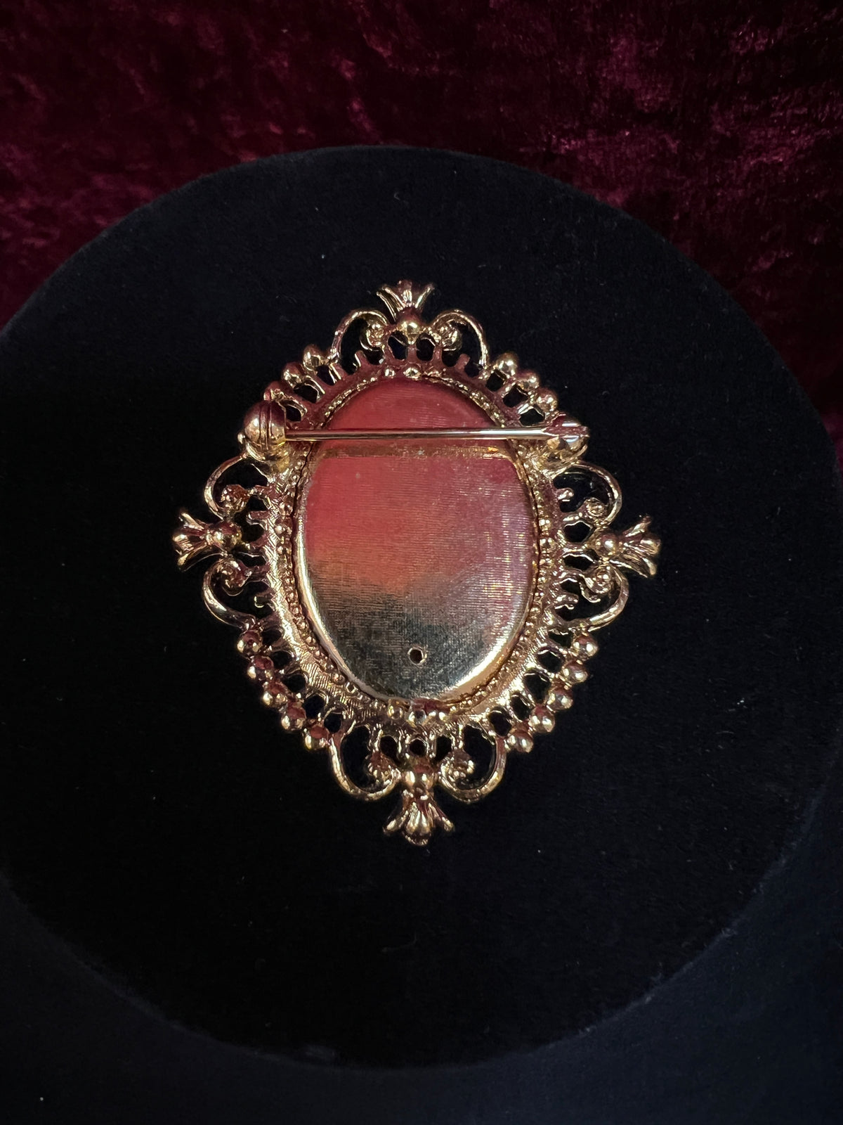 Vintage Avon Gold Tone Metal Locket Brooch - Victorian Style Cameo Reproduction