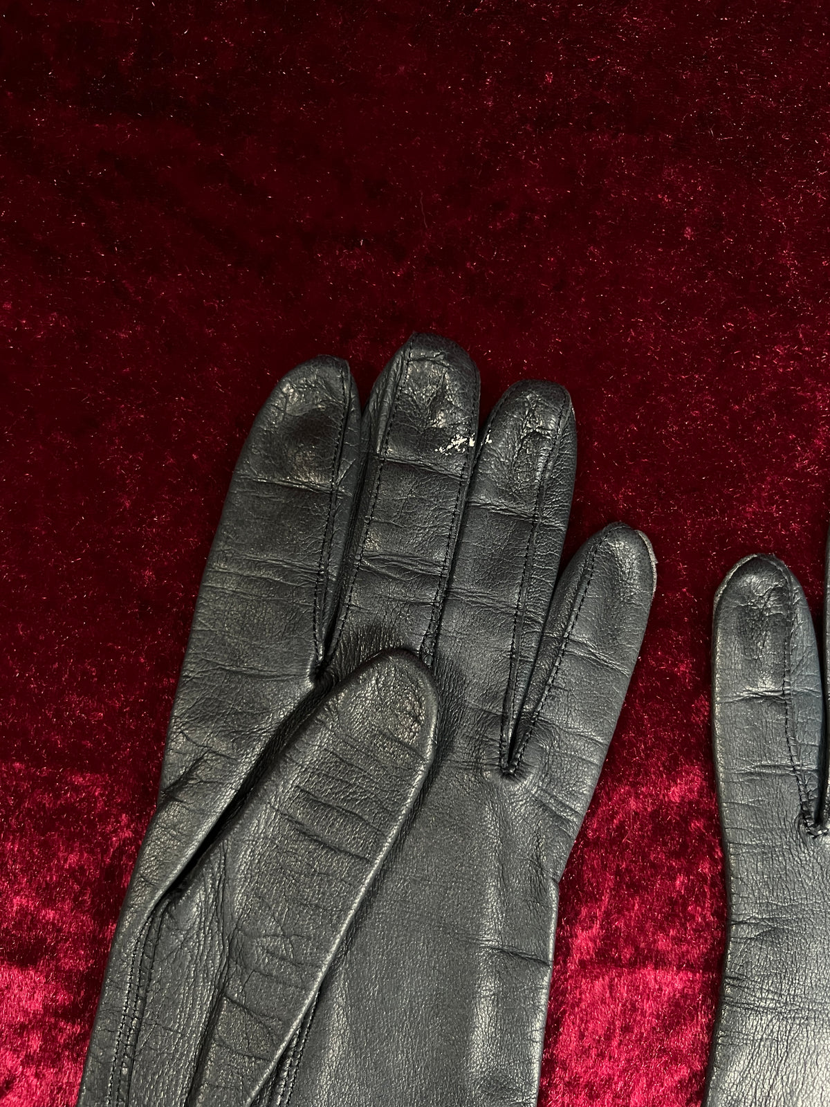 Vintage Leather Gloves - Dark Blue-Black Pair Unlined