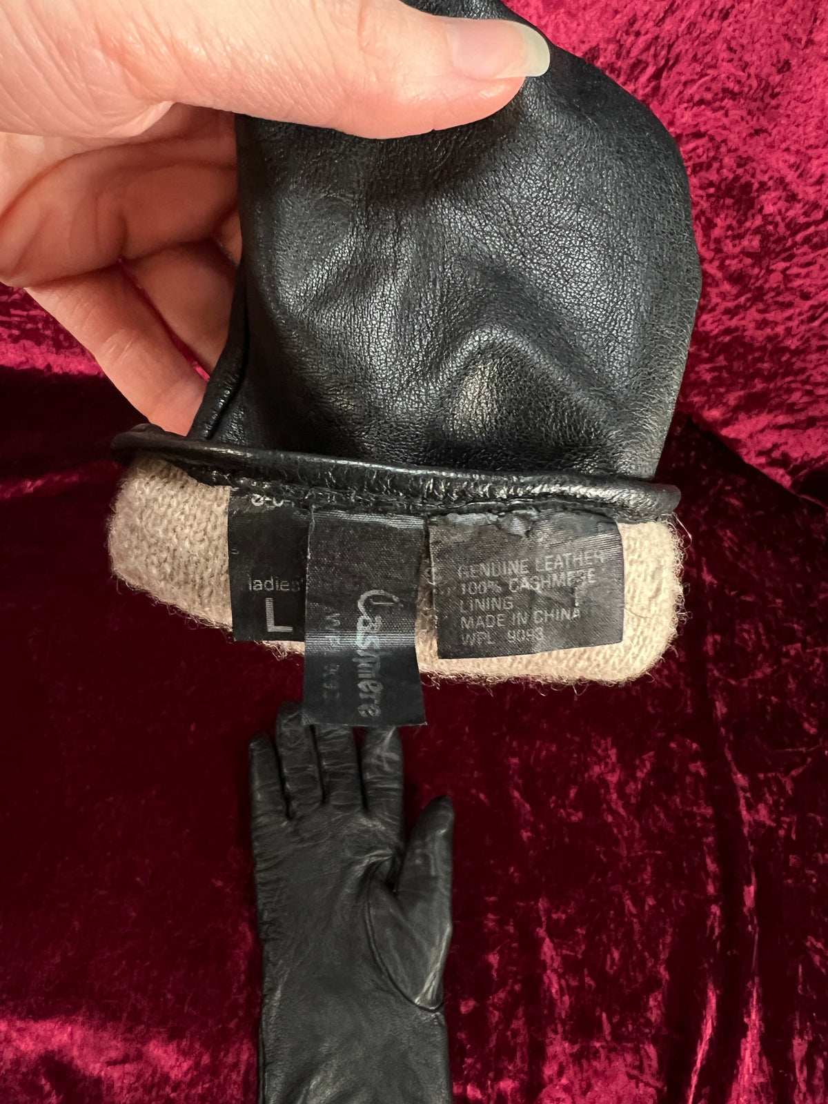 Vintage Genuine Leather Gloves - Cashmere Lined Pair - Large