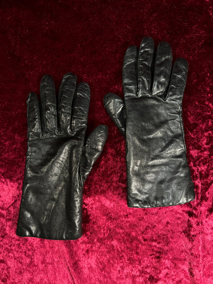 Vintage Soft Leather Gloves - Black Knit Lined Pair